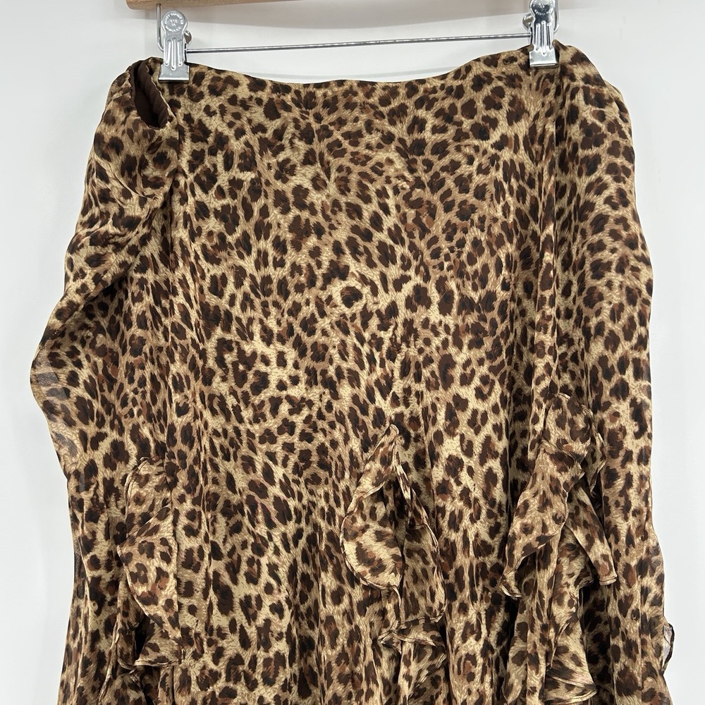 Vintage 90s Y2K Lauren Ralph Lauren 100% Silk Leopard Print Midi Maxi Skirt 2X - Picture 2 of 6